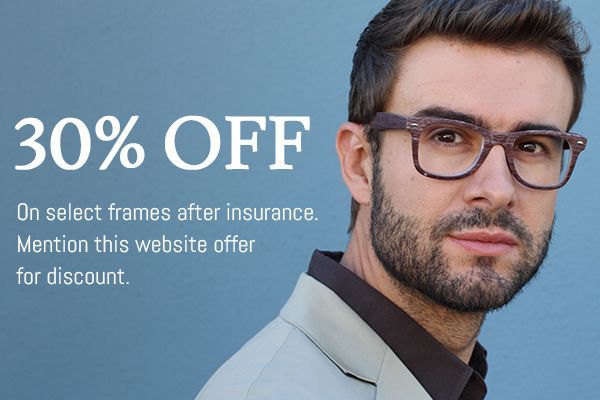 30% OFF On select frames after insurance. Mention this website offer for discount.