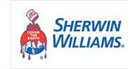 Sherwin-Williams logo: paint can pouring red paint over the Earth, with the words "SHERWIN WILLIAMS" in blue.