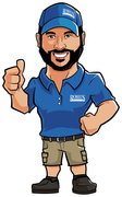 A cartoon of a man with a beard wearing a blue shirt and hat giving a thumbs up.