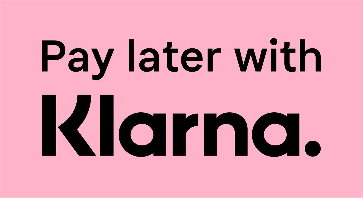 Pink banner reading Pay later with Klarna.