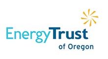 The logo for energy trust of oregon is blue and yellow.