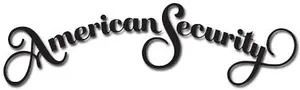 American Security logo with scripted text in black with shadow.