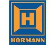 The hormann logo is a blue and orange square with the letter h on it.