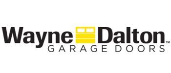 The logo for wayne dalton garage doors is black and yellow.