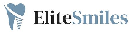Logo for Elite Smiles, a dental practice, featuring a tooth with a dental implant and the practice name.
