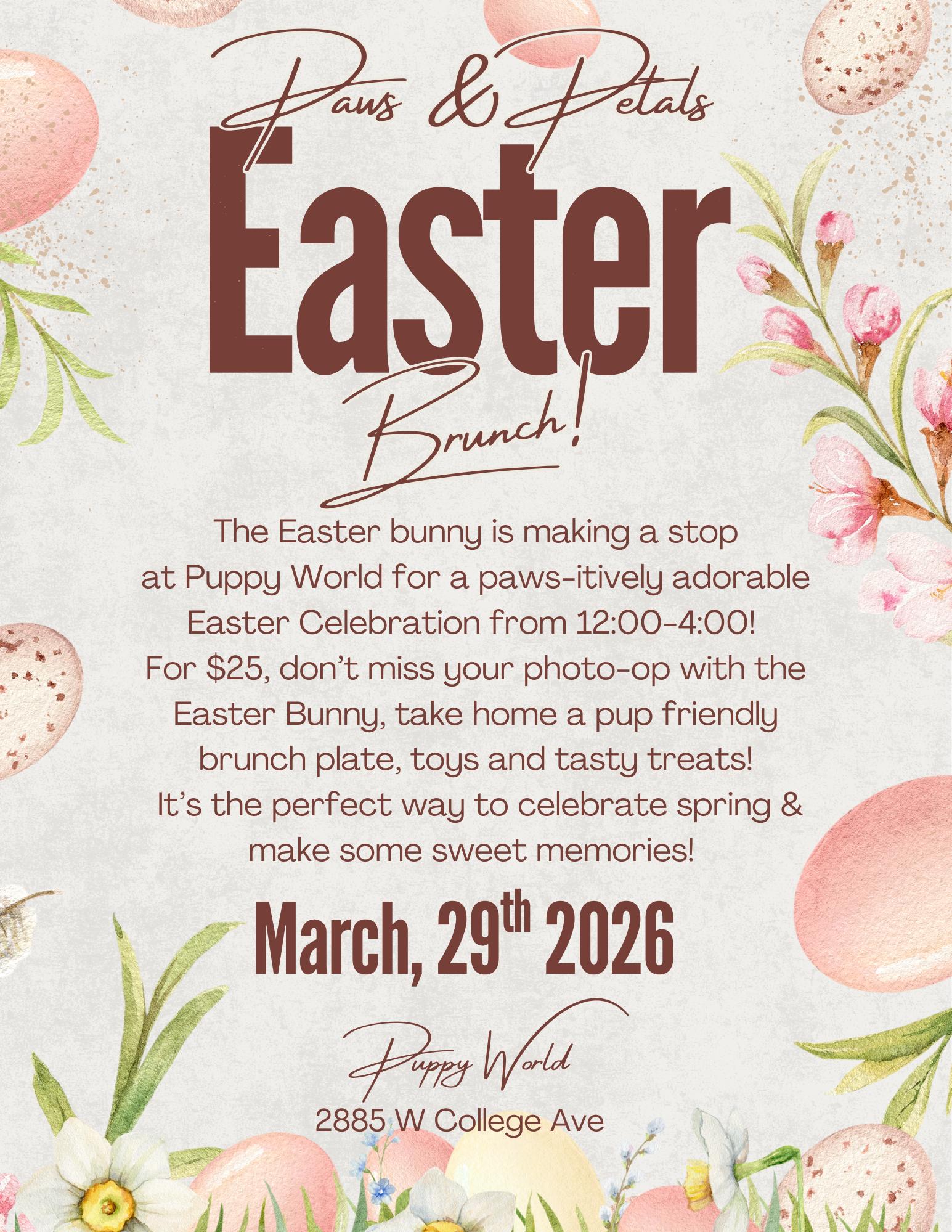 Poster: Puppy World's Carni-Pawl, October 4th, 12-4 PM. Costumes, photos, goodies, and a costume contest.