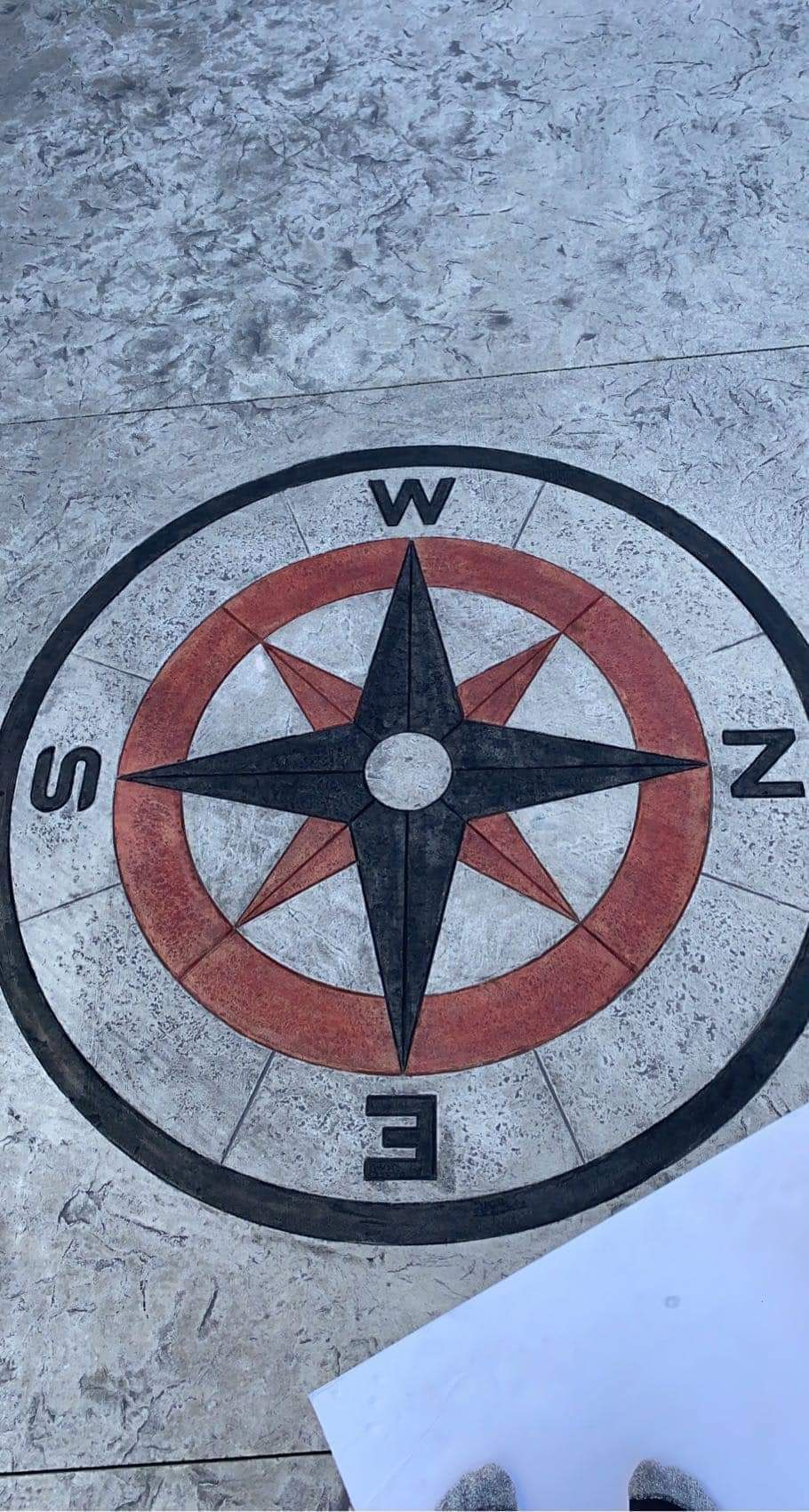 A compass is painted on a concrete surface.