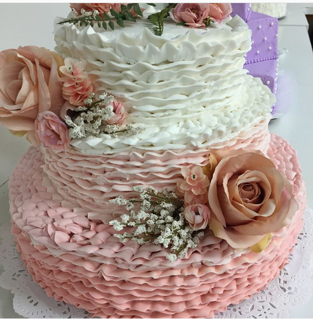 Ombre' ruffled ribbon wedding cake