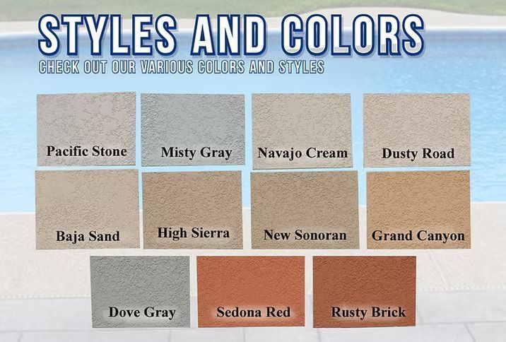 Color swatches of different styles, including Pacific Stone, Misty Gray, and Sedona Red.