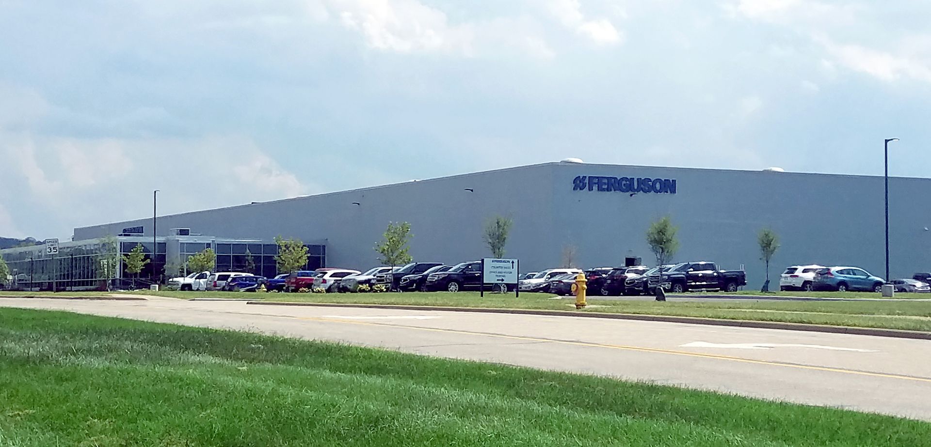 A large gray building with 