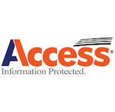 Logo for Access, an information protection company; orange and blue text, with stacked papers icon.