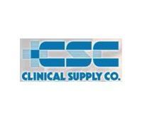 Blue and white logo for Clinical Supply Co., with stylized 