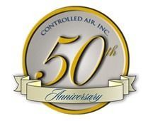 Controlled Air, Inc. 50th Anniversary logo: Gold-rimmed circle with gold 