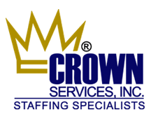 Logo for Crown Services, Inc., featuring a gold crown, blue 