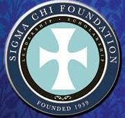 Logo of the Sigma Chi Foundation: blue and white cross within a circle, text 