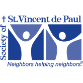 Society of St. Vincent de Paul logo: Blue figures reaching up, with text 