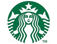 Starbucks logo: Green circle with a siren icon, smiling face, long wavy hair.