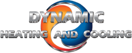 Logo for Dynamic Heating and Cooling; text in silver over an orange and blue swirl.