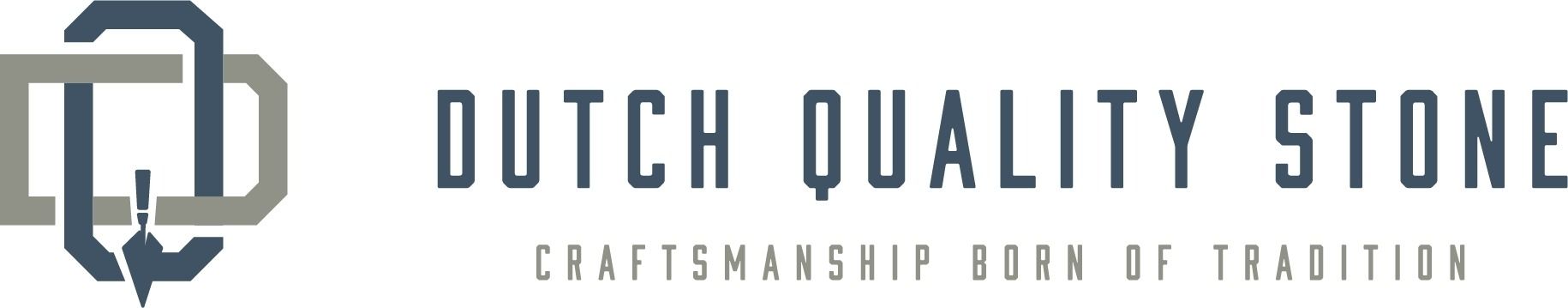 Dutch Quality Stone logo with blue-gray initials and tagline “Craftsmanship Deep in Tradition”
