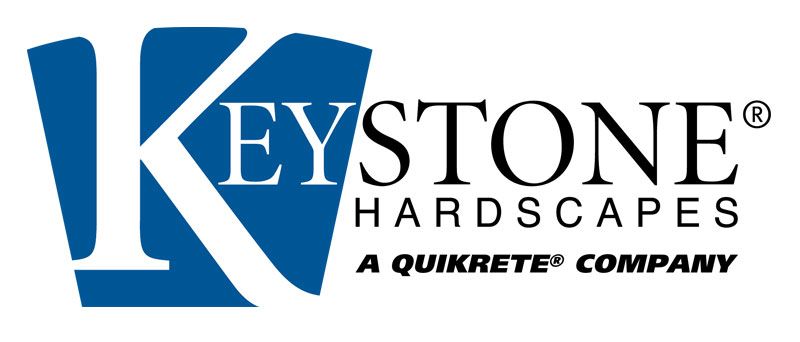 Keystone Hardscapes logo with blue “K” and black text, “A QUIKRETE company” tagline