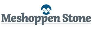 Meshoppen Stone logo with gray text and a blue geometric emblem above the name