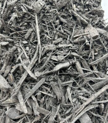 Gray mulch of shredded wood chips filling the frame