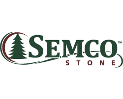 Semco Stone logo in dark green and brown with a stylized evergreen tree
