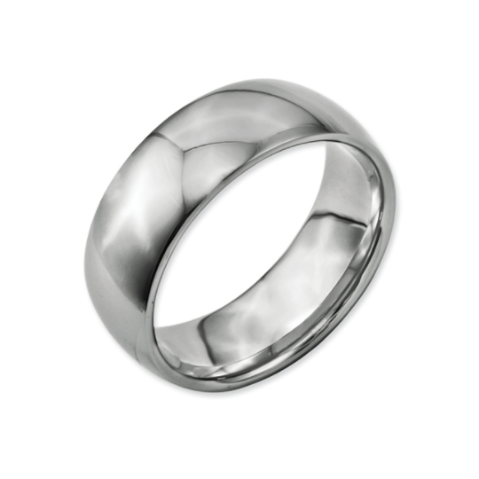 A silver ring is shown on a white background