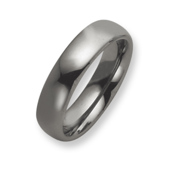 A close up of a black ring on a white background.