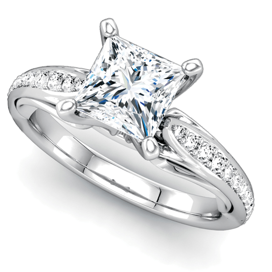 A white gold ring with a square diamond in the center