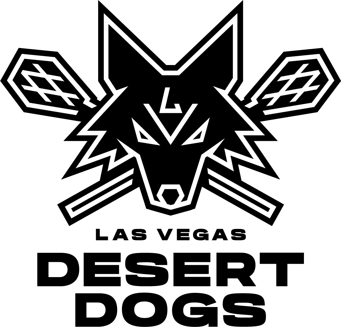 A black and white logo for desert dogs las vegas.