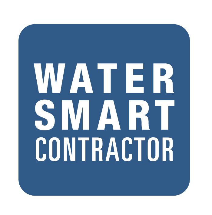 A blue square with white text that says water smart contractor