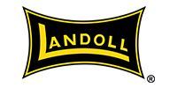 Landoll logo in yellow text on a black curved banner