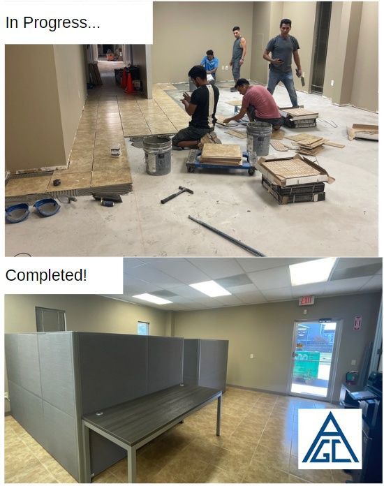 A before and after picture of a room that is in progress and completed