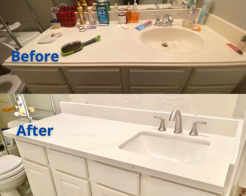 A before and after picture of a bathroom sink