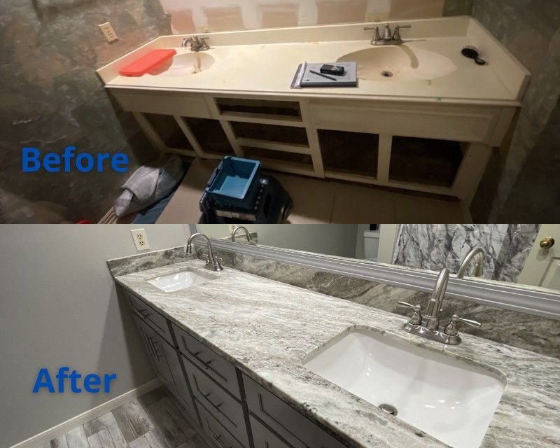 A before and after photo of a bathroom sink.