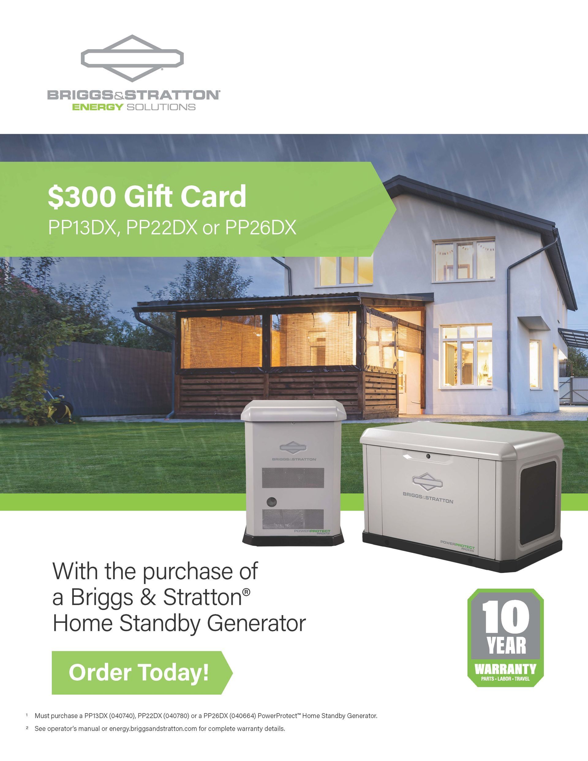 $300 gift card with the purchase of a Briggs & Stratton Home Standby Generator