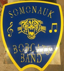 A blue and yellow sign that says somonauk bobcats band