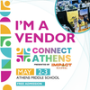 Vendor fair poster for Connect Athens, May 2-3 at Athens Middle School, with IMPACT Roofing logo and colorful graphics