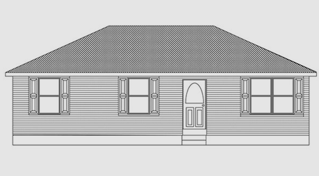 A black and white drawing of a house with a roof