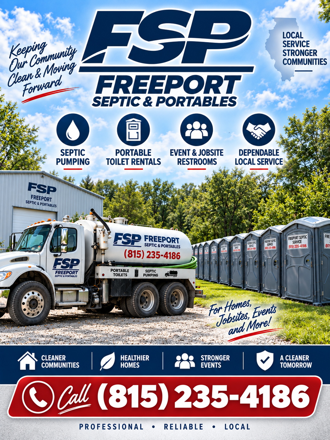 Freeport Septic & Portables ad with truck