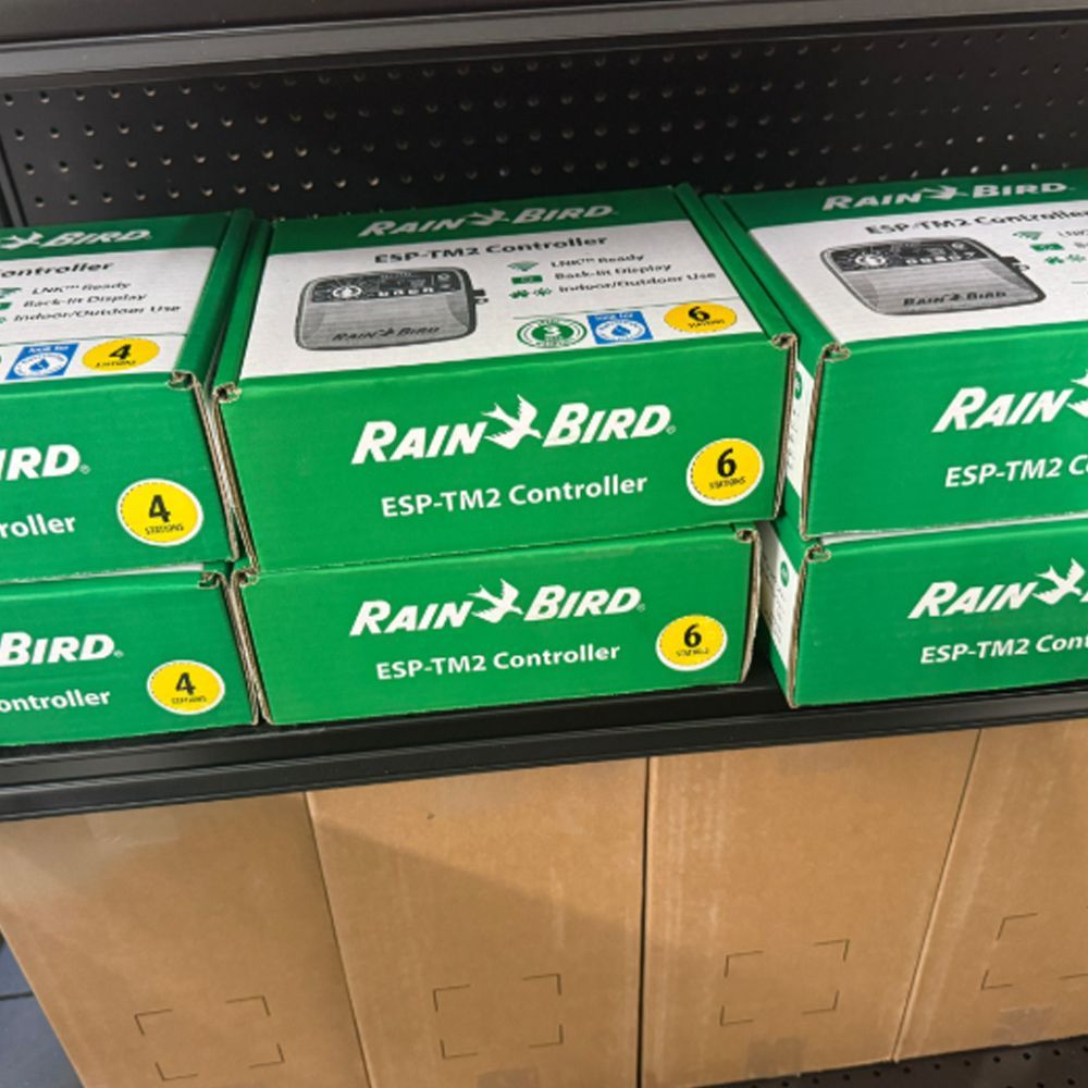 Boxes of rain bird controller on a shelf
