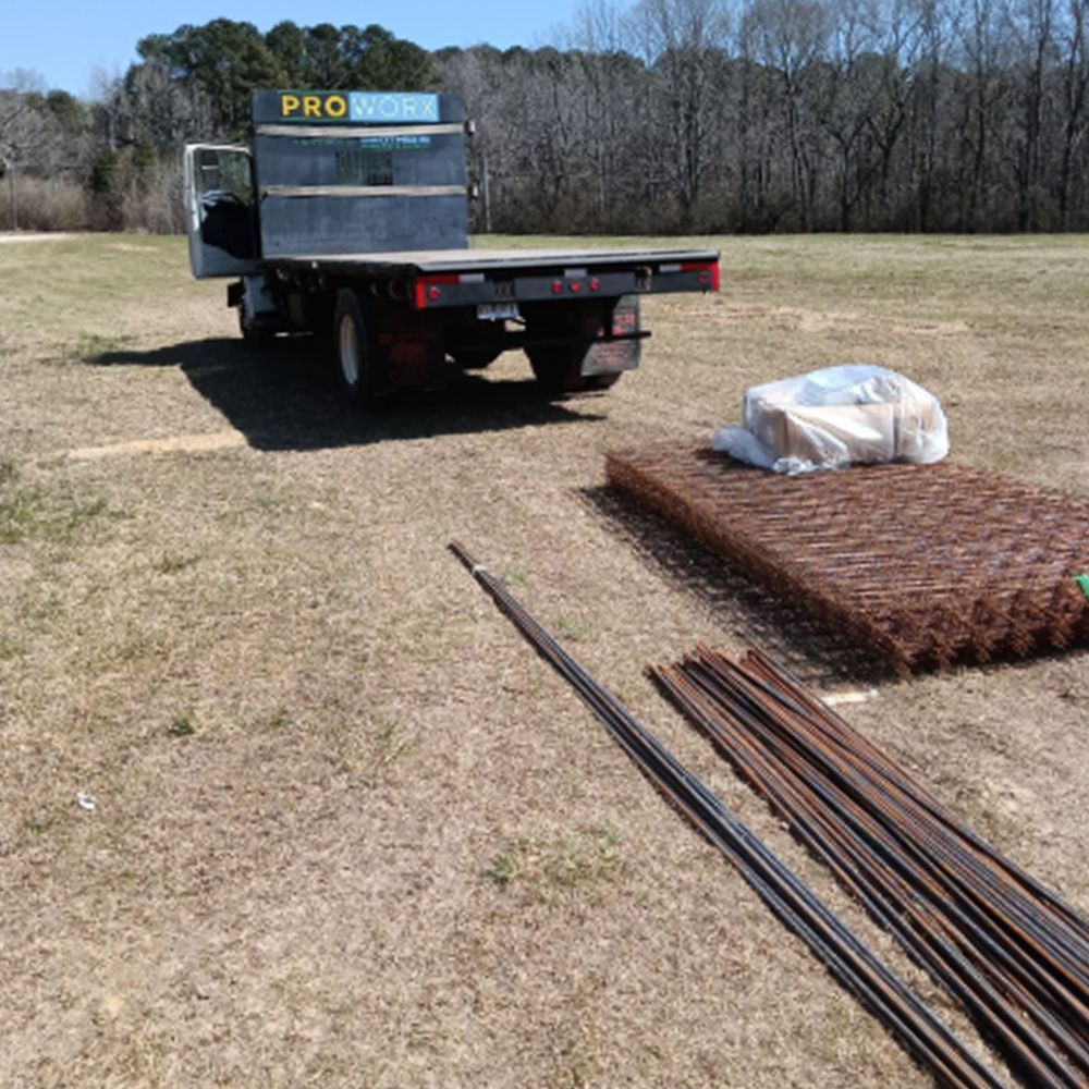 A truck with rebar supplies