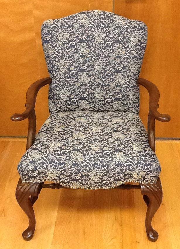 Antique blue and white floral chair