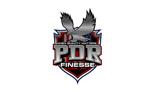 Logo of PDR Finesse, featuring an eagle over a shield design with text 