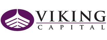 Logo for Viking Capital: purple oval with white arrowhead design, company name in black.