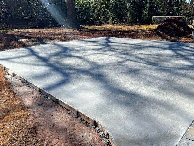 A concrete slab in a yard