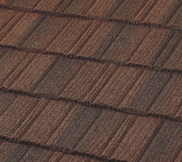 A close up of a brown tile roof