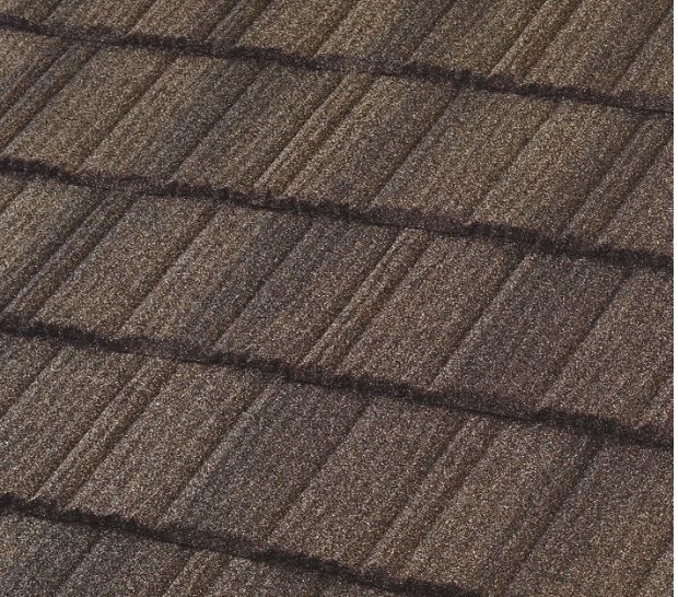 A close up of a brown tile roof