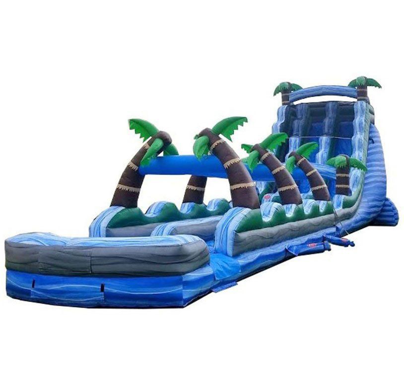 22' Tropical Blue Marble Double Lane Water Slide with Slip and Slide Front View